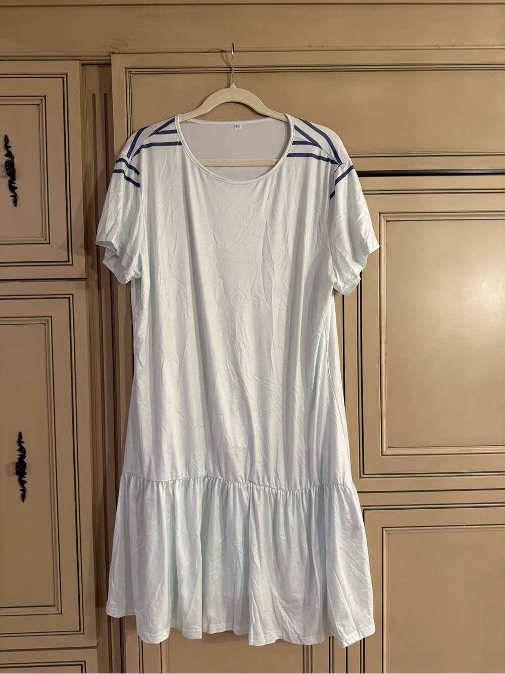 NWT Women’s Plus Size White Short-Sleeve Drop-Waist Dress with Navy Stripe 4XL